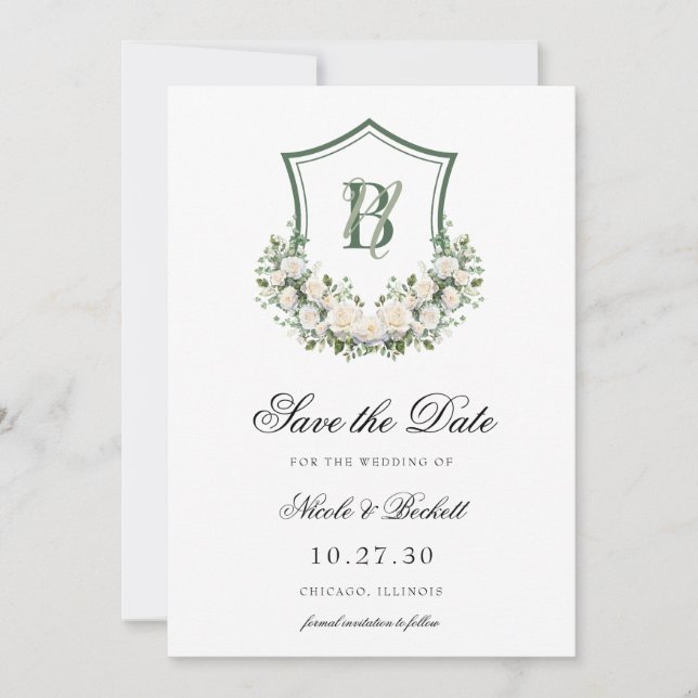Save The Date Mariage blanc de crête florale (Devant)
