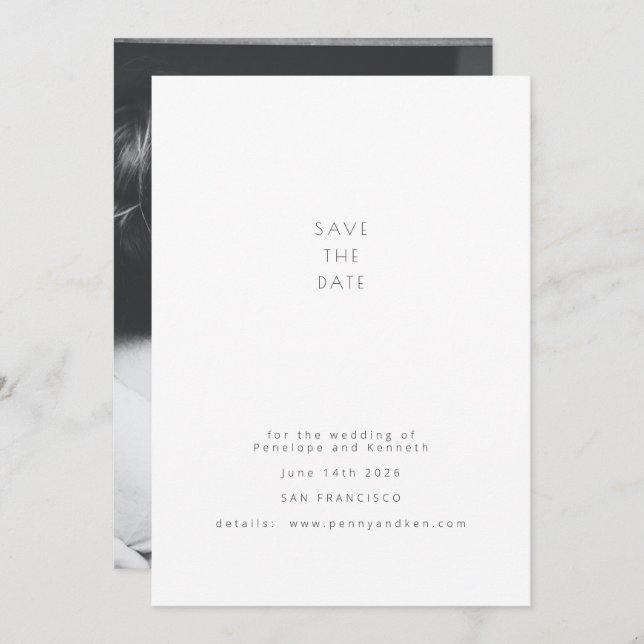 Save The Date Mariage blanc élégant et minimaliste (Devant / Derrière)