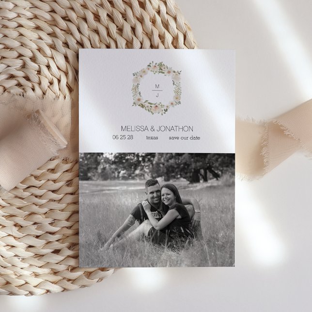 Save The Date Mariage Blanc Floral Élégant Image Enregistrer La  (Créateur téléchargé)