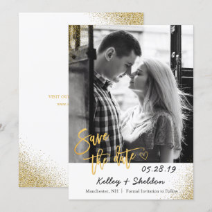 Save The Date Mariage Blanc & Or Moderne Enregistrer La Photo Da