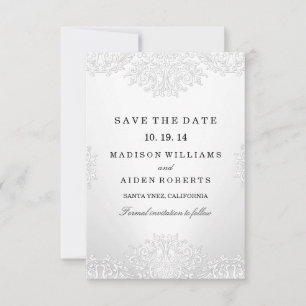 Save The Date Mariage Blanc Vintage Damassé Enregistrez La Date