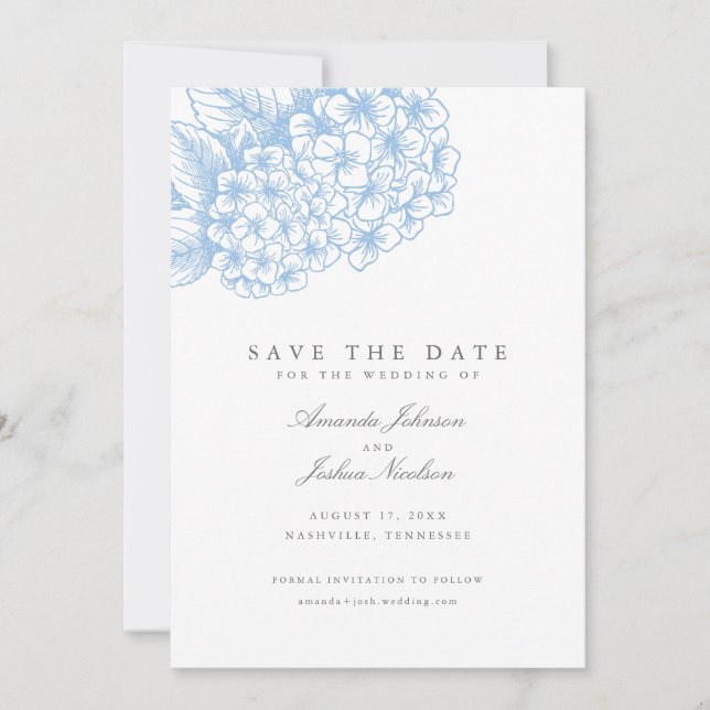 Save The Date Mariage bleu clair Hydrangea Enregistrer la date (Devant)