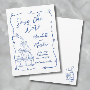 Save The Date Mariage Bleu Dessiné à la Main avec Fantaisie