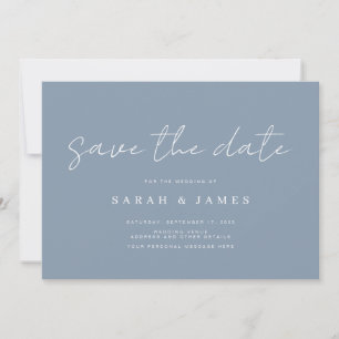 Save The Date Mariage bleu Dusty minimaliste moderne Enregistrer