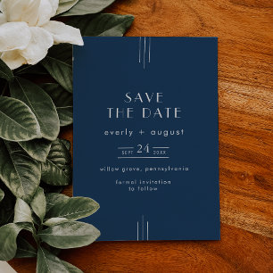 Save The Date Mariage bleu marine Art Déco moderne classique EVE