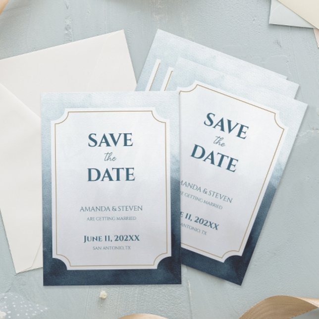 Save The Date Mariage Bleu Moderne (Modern blue abstract save the date cards)