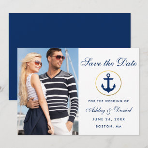 Save The Date Mariage Bleu Nautique Enregistrer la photo Date