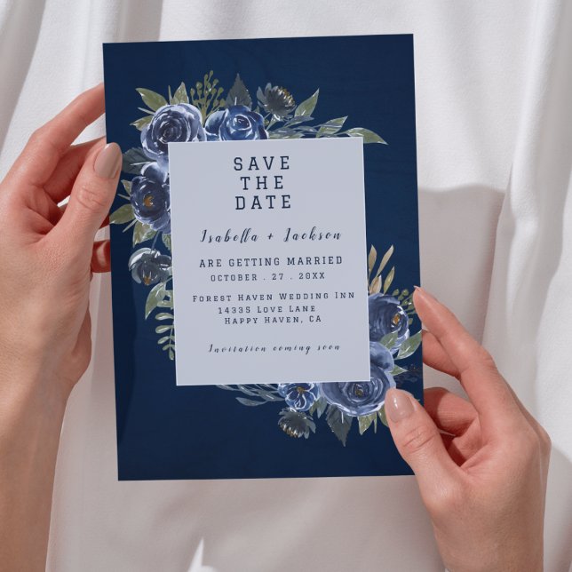 Save The Date Mariage Bleu Poussiéreux Champagne Ivoire  (Dusty Blue Navy Champagne Ivory Wedding Supplies)