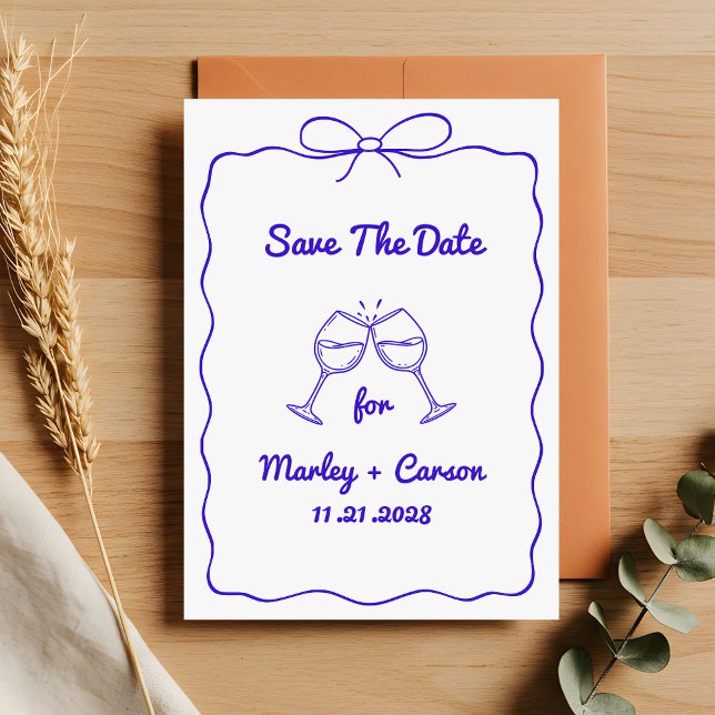 Save The Date Mariage bleu royal à main lunaire (Créateur téléchargé)