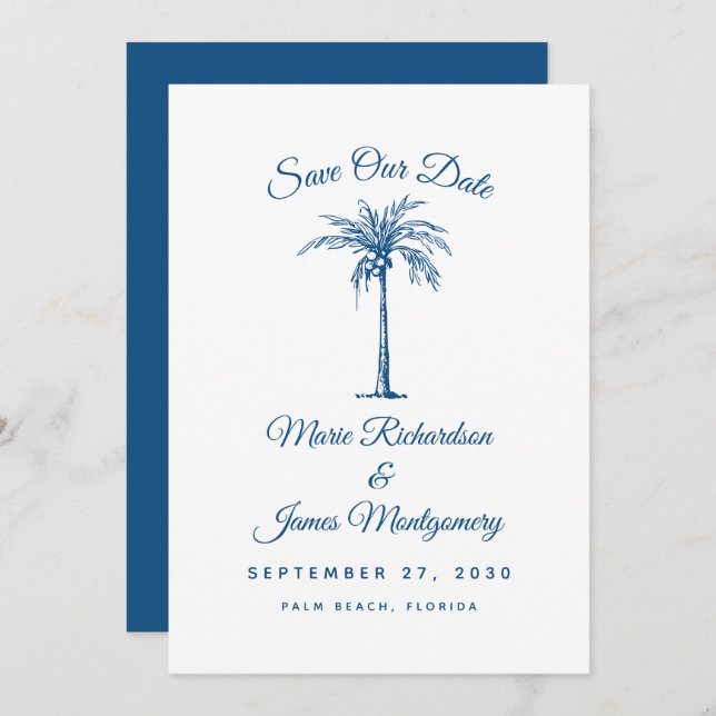 Save The Date Mariage Blue Beach moderne Sauvez la date (Devant / Derrière)