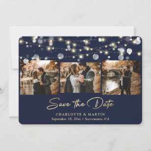 Save The Date Mariage Blue Gold de la Marine moderne Photo Enreg