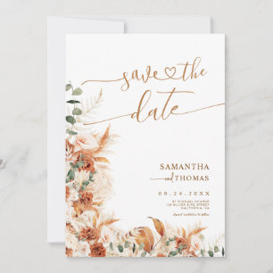 Save The Date Mariage Bohème Chic aux Fleurs de Terracotta Luxur