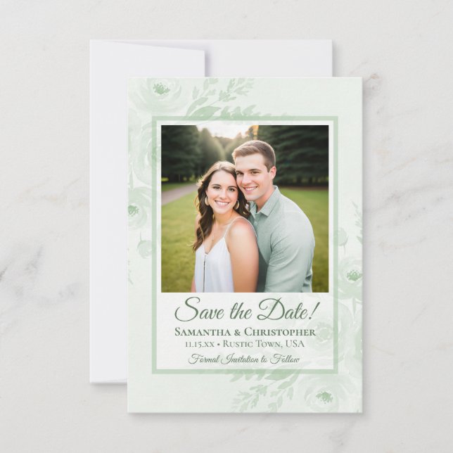 Save The Date Mariage Bohème Chic Pivoines & Photo Élégant (Devant)