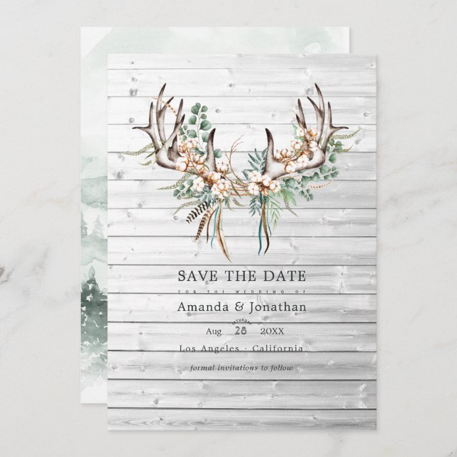 Save The Date Mariage Bohème Coton Rustique et Eucalyptus (Devant / Derrière)