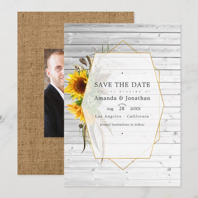 Save The Date Mariage bohème de tournesols d'herbier rustique (Devant / Derrière)