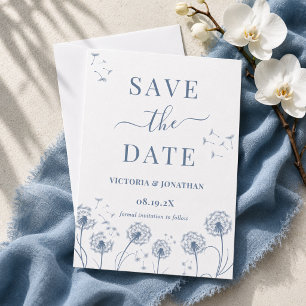 Save The Date Mariage Bohème Fleur Sauvage Bleu Blanc