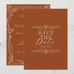 Save The Date Mariage Bohème Floral Romantique Orange Brûlé Chic