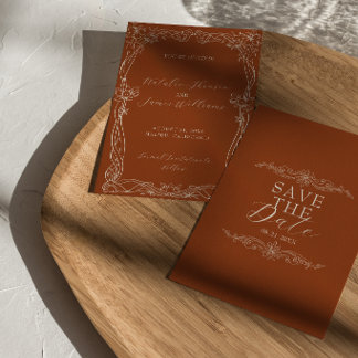 Save The Date Mariage Bohème Floral Romantique Orange Brûlé Chic
