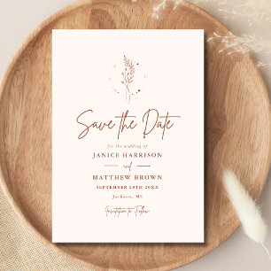 Save The Date Mariage Bohème Minimaliste Terracotta Orange Brûlé