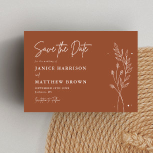 Save The Date Mariage Bohème Minimaliste Terracotta Orange Brûlé