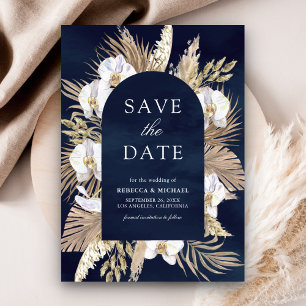Save The Date Mariage Bohème Pampas Orchidée Blanche Bleu Nuit