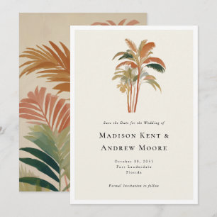 Save The Date Mariage Bohème Pastel Aquarelle Palmiers Tropicaux