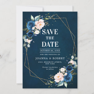 Save The Date Mariage Bohème Rose Rose Foncé Bleu Marine