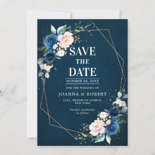 Save The Date Mariage Bohème Rose Rose Foncé Bleu Marine