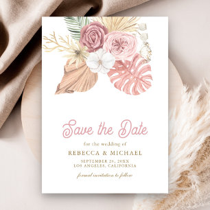 Save The Date Mariage Bohème Roses Rose Poussiéreux de la Palme