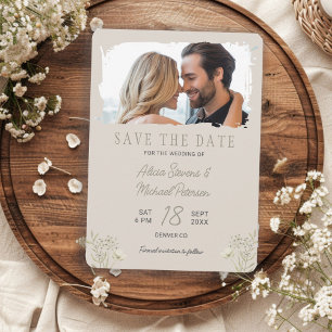 Save The Date Mariage bohème sauvage simple photo beige sage