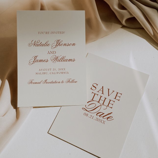 Save The Date Mariage Bohème Terracotta Orange Brûlé Crème Chic (Créateur téléchargé)