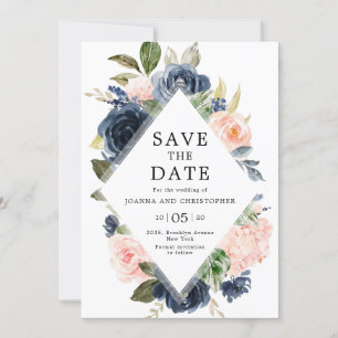 Save The Date Mariage Boho bleu bleu bleu rose bleu marine