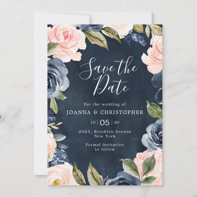 Save The Date Mariage Boho en or bleu bleu bleu rose marine (Devant)