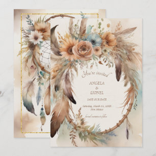 Save The Date Mariage Boho Floral Feather Dreamcatcher