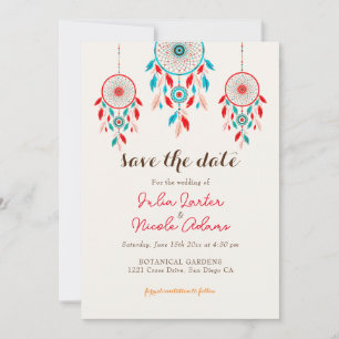 Save The Date Mariage Boho Tribal Dreamcatcher à plumes