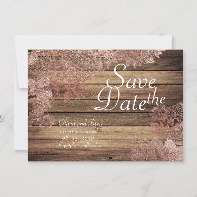 Save The Date Mariage Bois Rustique Rose Dentelle Économisez La  (Devant)