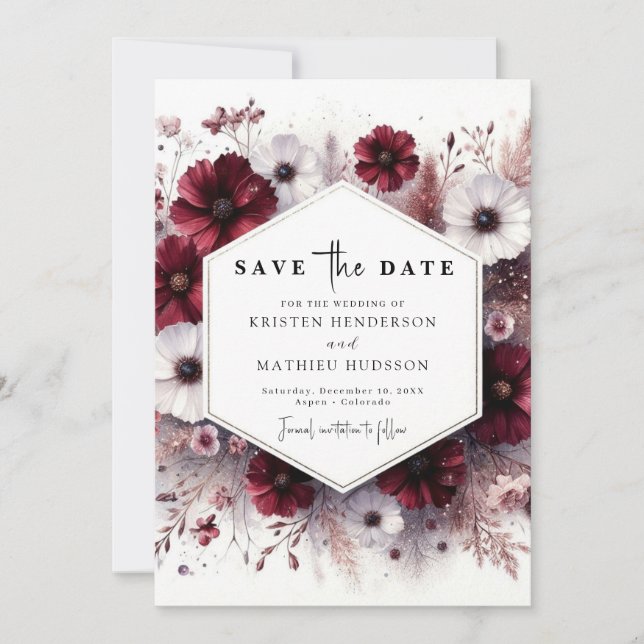 Save The Date Mariage Botanique Bourgogne élégant (Devant)