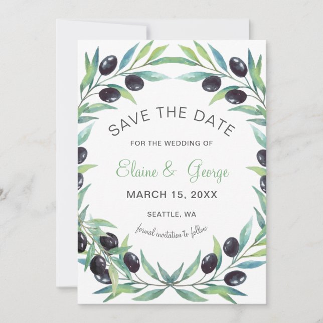 Save The Date Mariage botanique de la Branche d'olivier enregist (Devant)