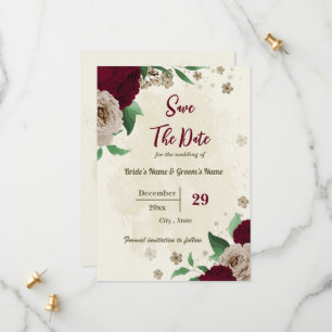 Save The Date Mariage botanique des fleurs de champagne de Bourg