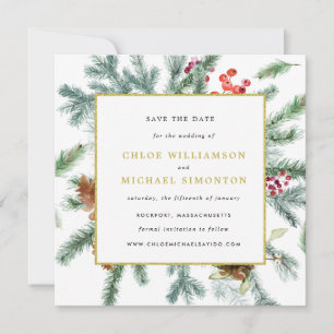 Save The Date Mariage botanique d'hiver rustique
