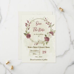 Save The Date Mariage botanique Dusty rose & fleurs blanches