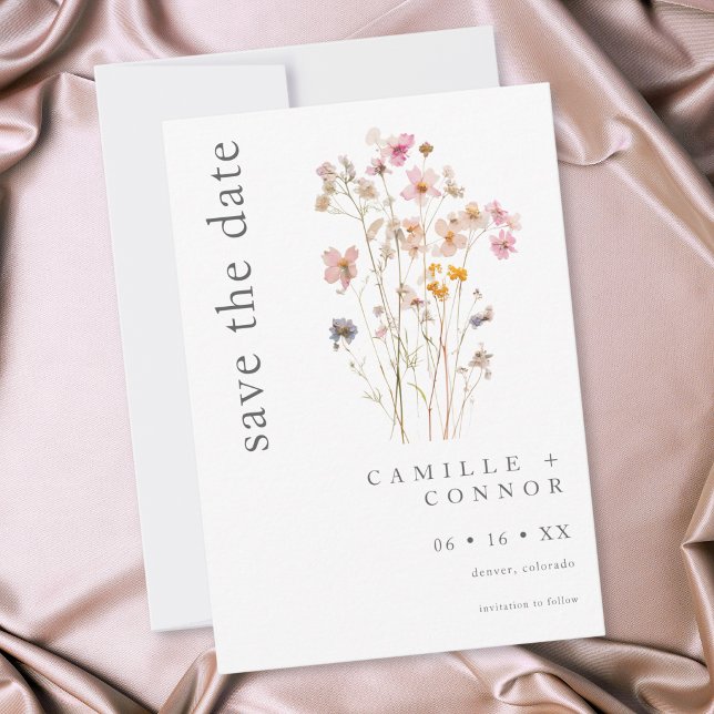 Save The Date Mariage Botanique Fleur Sauvage Pressée Bohème Min (Boho Minimal Pressed Wildflower Botanical Wedding Save The Date)
