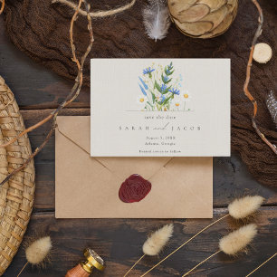 Save The Date Mariage botanique floral bleu Daisy d'été