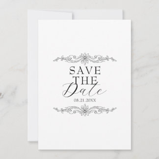 Save The Date Mariage botanique noir et blanc élégant à l'ancien