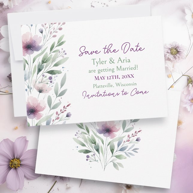 Save The Date Mariage botanique Sage Green et Plum Purple (Créateur téléchargé)