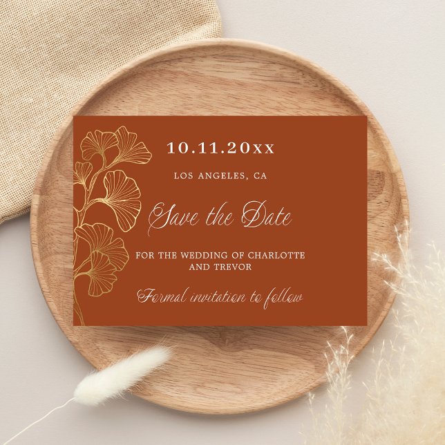 Save The Date Mariage brûlé or ginkgo orange (Créateur téléchargé)