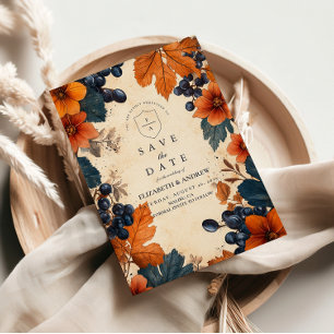 Save The Date Mariage Burning Orange & Navy Berries