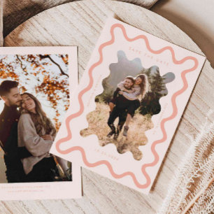 Save The Date Mariage Cadre Ondulé Gaufre Rose Fardé
