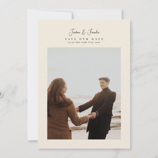 Save The Date Mariage calligraphié élégant avec collage de 5 pho (Devant)