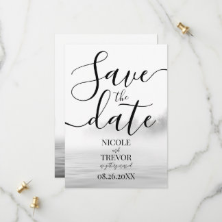 Save The Date Mariage calligraphié personnalisé B&N Lac Brume